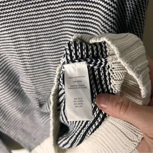 Kerri Rosenthal Blue and White Striped Sweater Silk/Linen Blend size Medium - Picture 7 of 11
